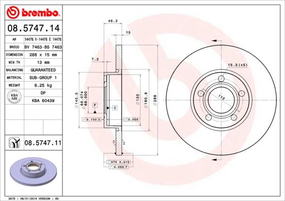 Brembo 08.5747.11 - Bromsskiva xdelar.se