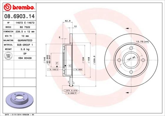 Brembo 08.6903.14 - Bromsskiva xdelar.se