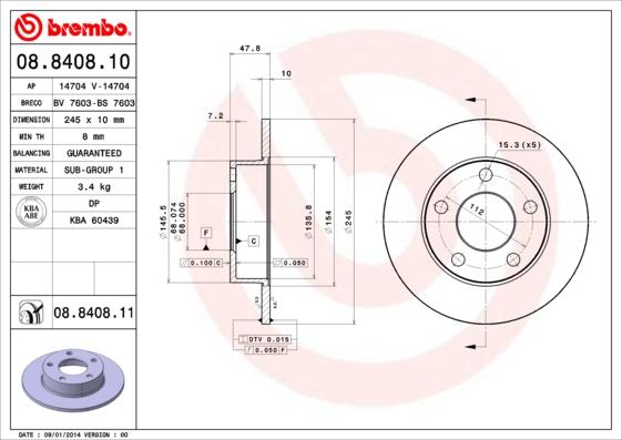 Brembo 08.8408.11 - Bromsskiva xdelar.se