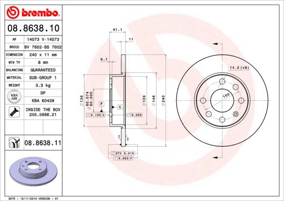 Brembo 08.8638.11 - Bromsskiva xdelar.se