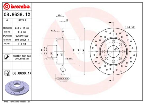 Brembo 08.8638.1X - Bromsskiva xdelar.se