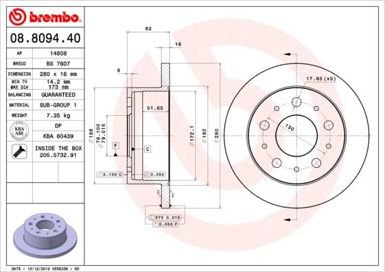 Brembo 08.8094.40 - Bromsskiva xdelar.se