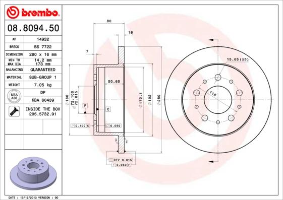 Brembo 08.8094.50 - Bromsskiva xdelar.se