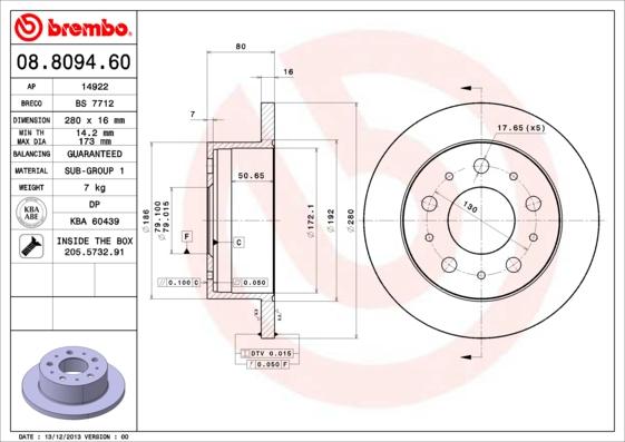 Brembo 08.8094.60 - Bromsskiva xdelar.se