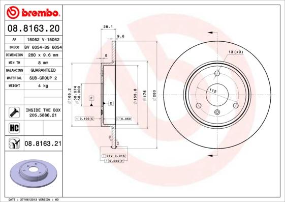 Brembo 08.8163.21 - Bromsskiva xdelar.se