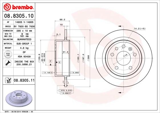 Brembo 08.8305.11 - Bromsskiva xdelar.se