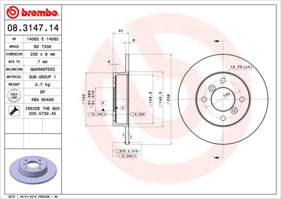 Brembo 08.3147.14 - Bromsskiva xdelar.se