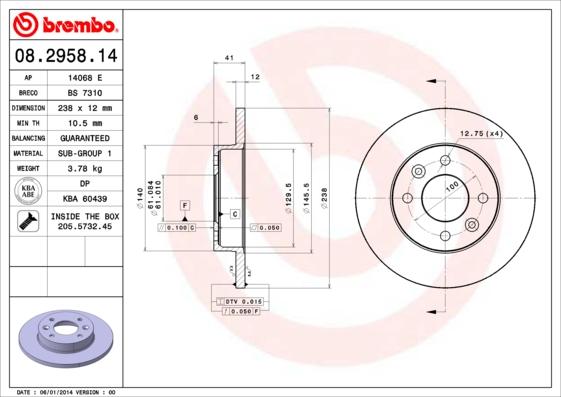 Brembo 08.2958.14 - Bromsskiva xdelar.se