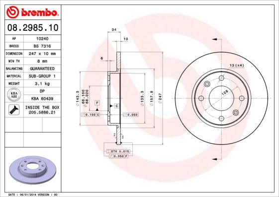 Brembo 08.2985.10 - Bromsskiva xdelar.se