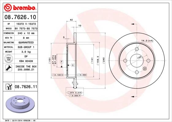 Brembo 08.7626.11 - Bromsskiva xdelar.se