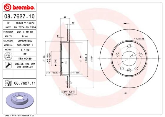 Brembo 08.7627.11 - Bromsskiva xdelar.se