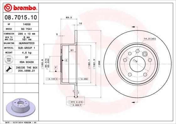 Brembo 08.7015.10 - Bromsskiva xdelar.se