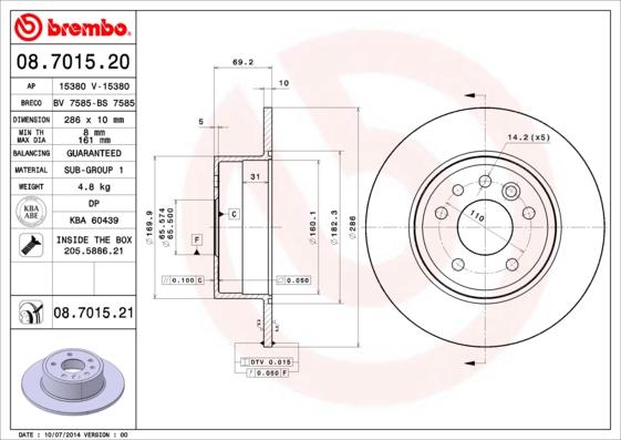 Brembo 08.7015.21 - Bromsskiva xdelar.se