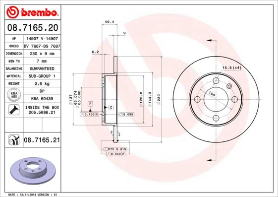 Brembo 08.7165.21 - Bromsskiva xdelar.se