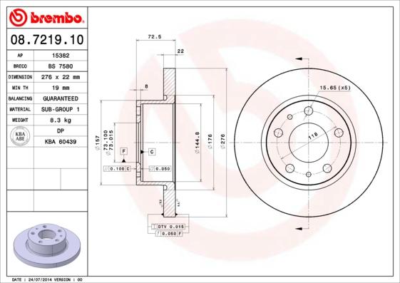 Brembo 08.7219.10 - Bromsskiva xdelar.se