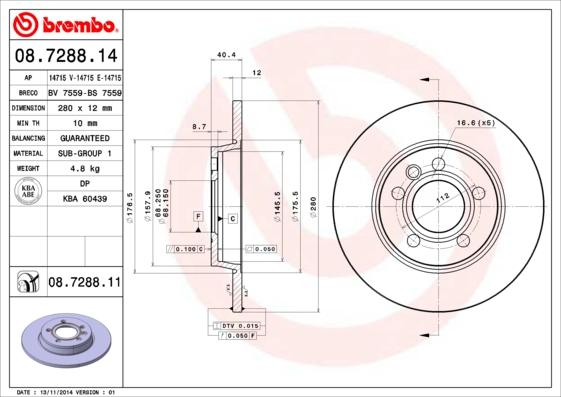 Brembo 08.7288.11 - Bromsskiva xdelar.se