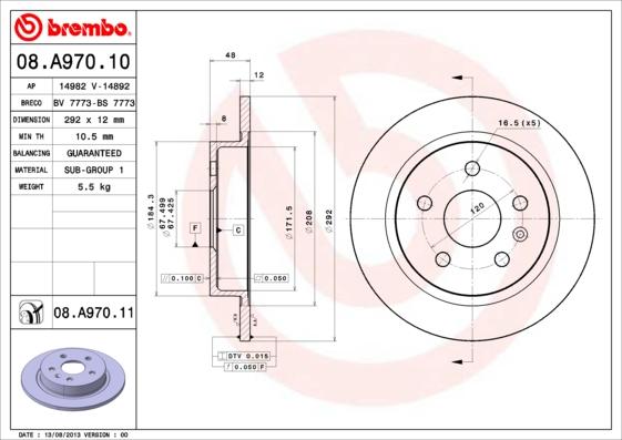 Brembo 08.A970.11 - Bromsskiva xdelar.se