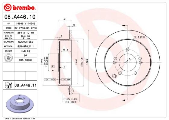 Brembo 08.A446.11 - Bromsskiva xdelar.se