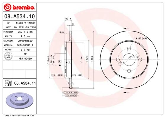 Brembo 08.A534.11 - Bromsskiva xdelar.se