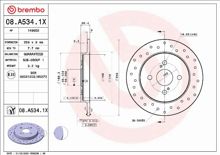 Brembo 08.A534.1X - Bromsskiva xdelar.se