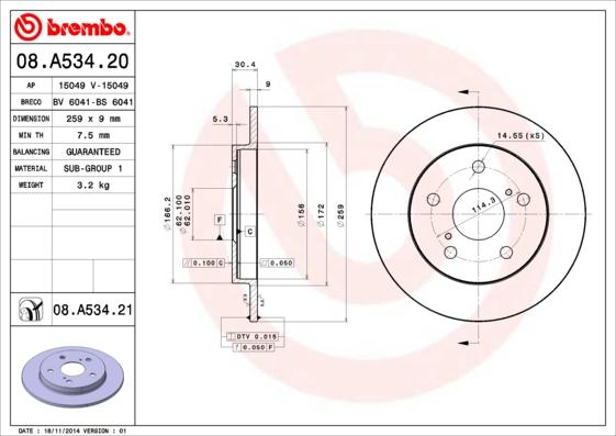 Brembo 08.A534.21 - Bromsskiva xdelar.se