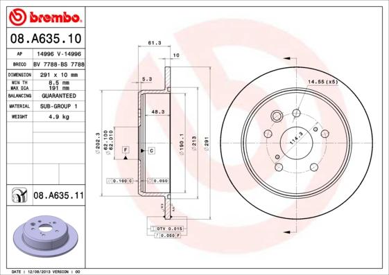 Brembo 08.A635.11 - Bromsskiva xdelar.se