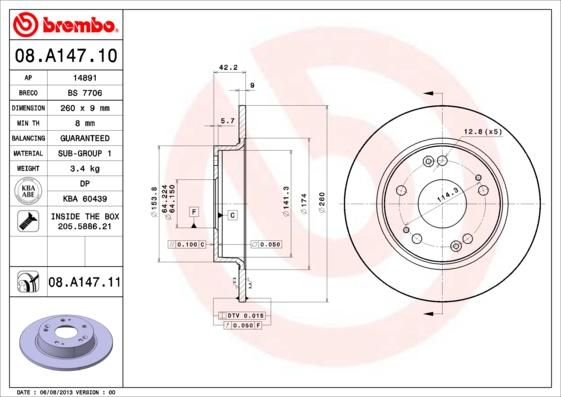 Brembo 08.A147.11 - Bromsskiva xdelar.se