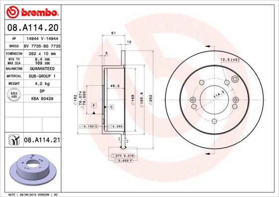 Brembo 08.A114.21 - Bromsskiva xdelar.se