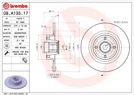 Brembo 08.A135.17 - Bromsskiva xdelar.se