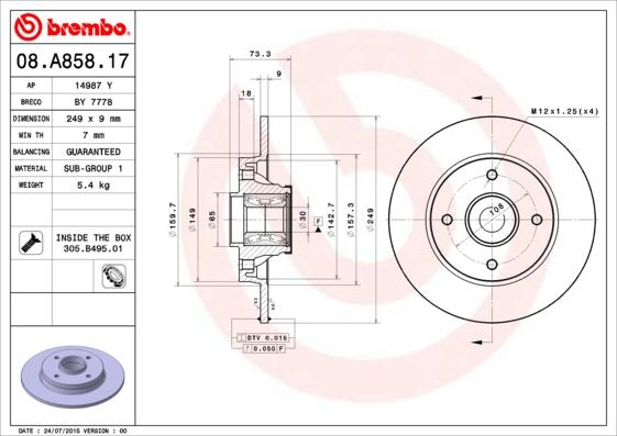 Brembo 08.A858.17 - Bromsskiva xdelar.se