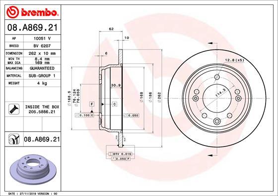 Brembo 08.A869.21 - Bromsskiva xdelar.se