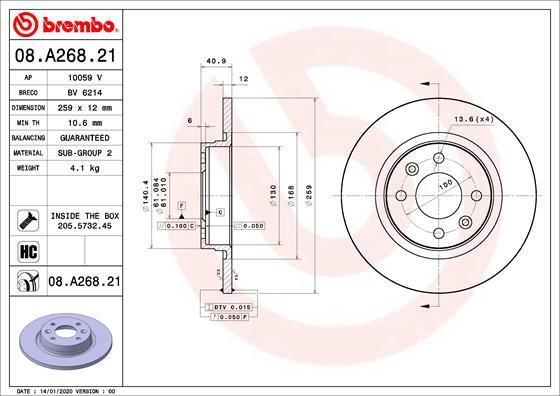 Brembo 08.A268.21 - Bromsskiva xdelar.se