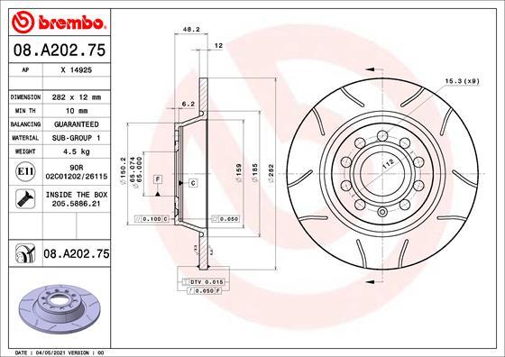 Brembo 08.A202.75 - Bromsskiva xdelar.se