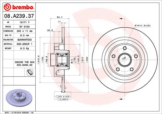 Brembo 08.A239.37 - Bromsskiva xdelar.se