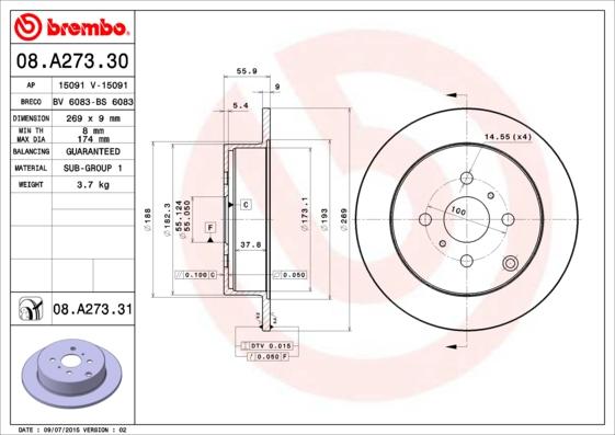 Brembo 08.A273.31 - Bromsskiva xdelar.se