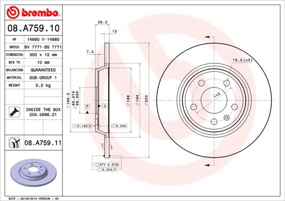 Brembo 08.A759.11 - Bromsskiva xdelar.se