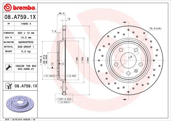 Brembo 08.A759.1X - Bromsskiva xdelar.se