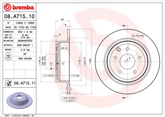 Brembo 08.A715.11 - Bromsskiva xdelar.se