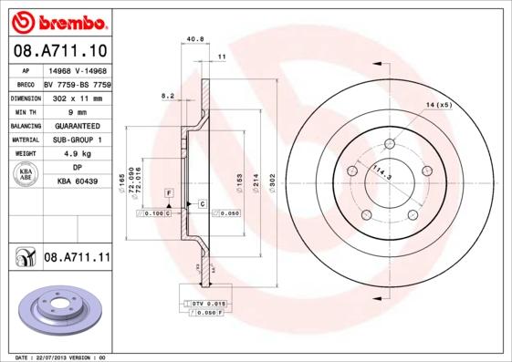 Brembo 08.A711.11 - Bromsskiva xdelar.se