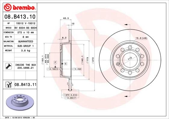 Brembo 08.B413.11 - Bromsskiva xdelar.se