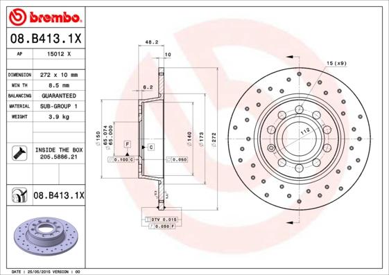 Brembo 08.B413.1X - Bromsskiva xdelar.se