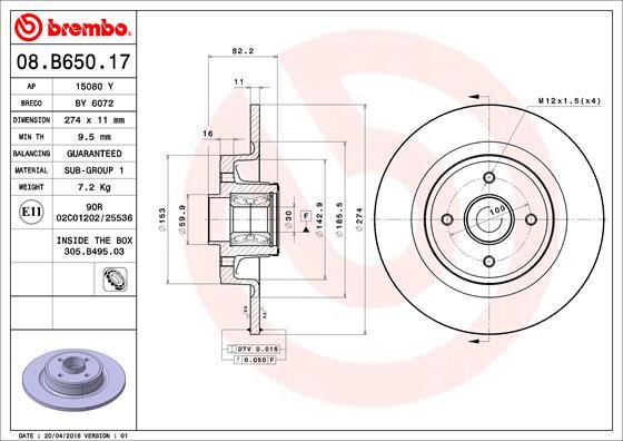 Brembo 08.B650.17 - Bromsskiva xdelar.se