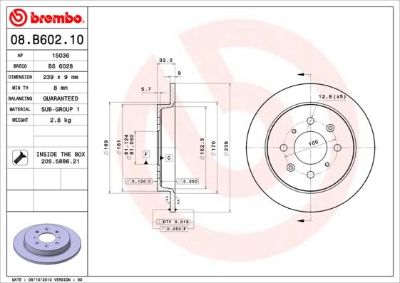 Brembo 08.B602.10 - Bromsskiva xdelar.se