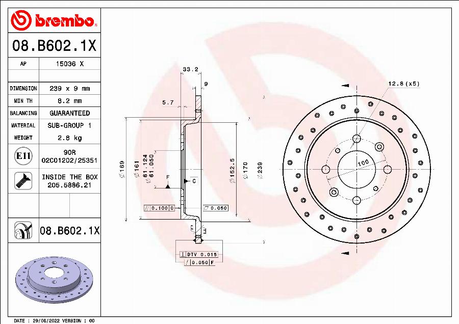 Brembo 08.B602.1X - Bromsskiva xdelar.se