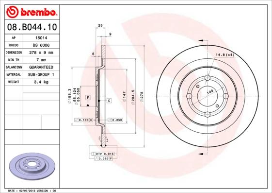 Brembo 08.B044.10 - Bromsskiva xdelar.se