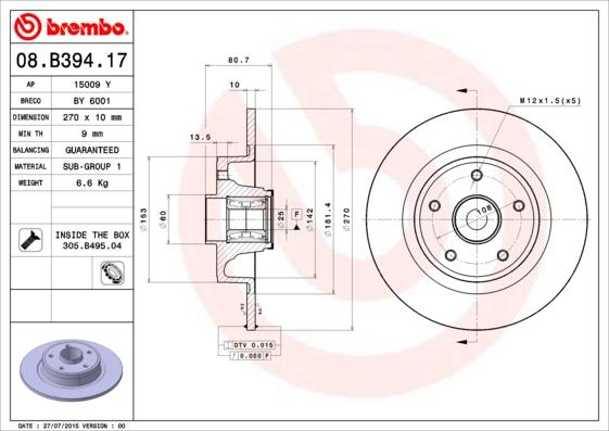 Brembo 08.B394.17 - Bromsskiva xdelar.se