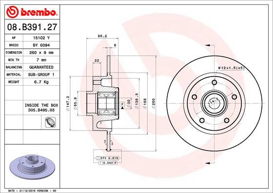 Brembo 08.B391.27 - Bromsskiva xdelar.se