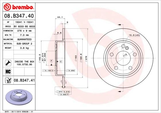 Brembo 08.B347.41 - Bromsskiva xdelar.se