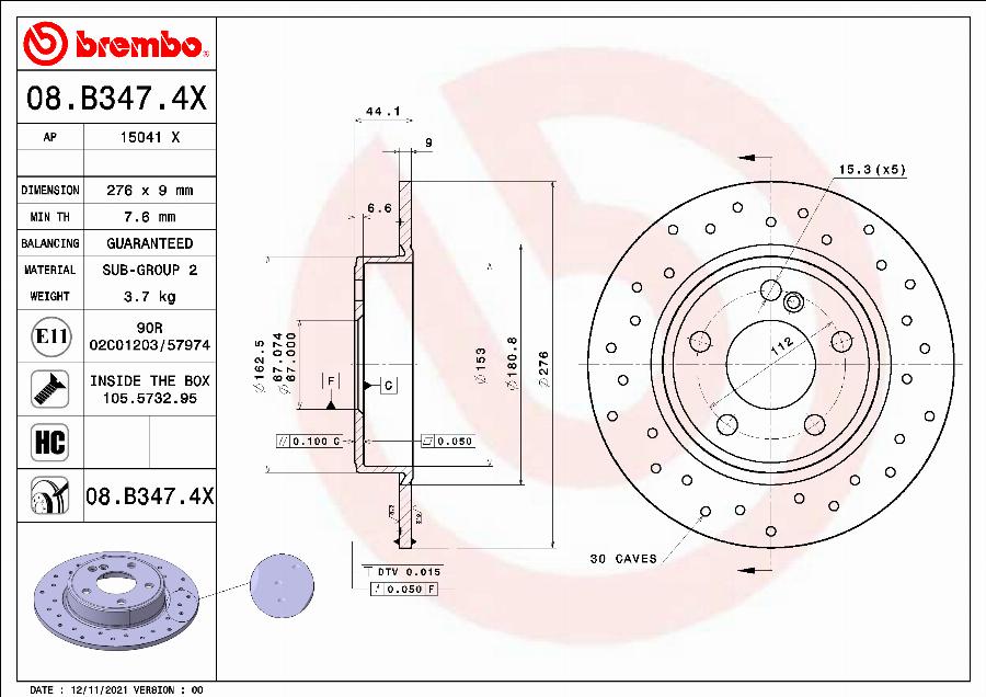 Brembo 08.B347.4X - Bromsskiva xdelar.se