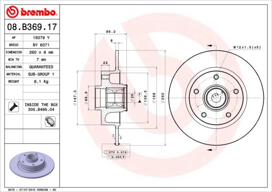 Brembo 08.B369.17 - Bromsskiva xdelar.se